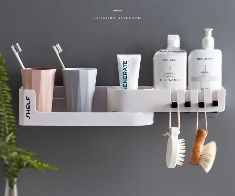 Creative Bathroom Shelf Rotatable Storage  For Toilet Kitchen Home Organizer With Hook  Accessories