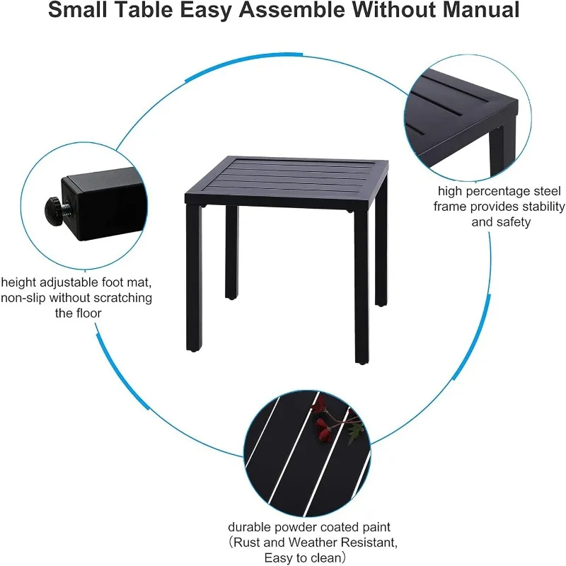 Mesa lateral quadrada pequena do metal, mesa preta do bistrô do café do pátio, interna e exterior