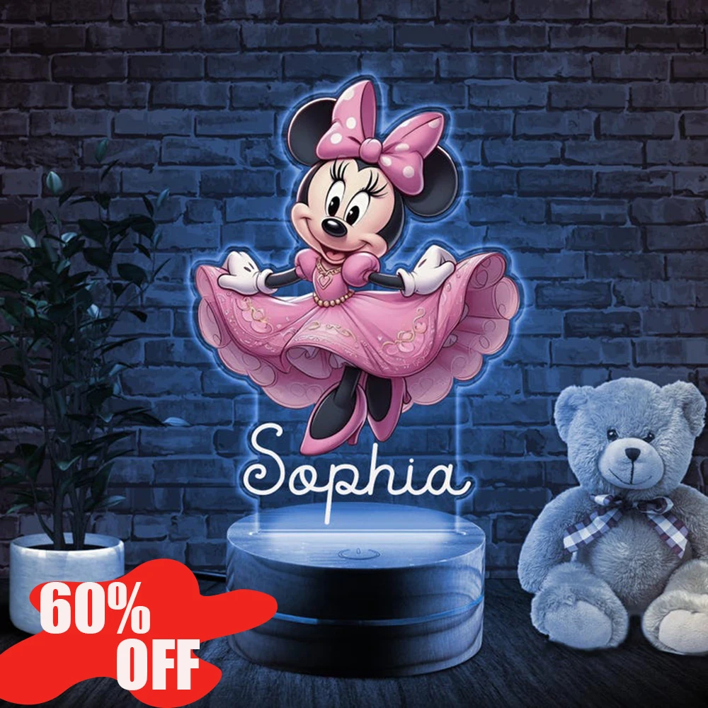 

Custom Name Minnie Acrylic Night Light Remote Control Dimmable Color Changing Birthday Gift Disney Fans Decor Kids Room LED Lamp