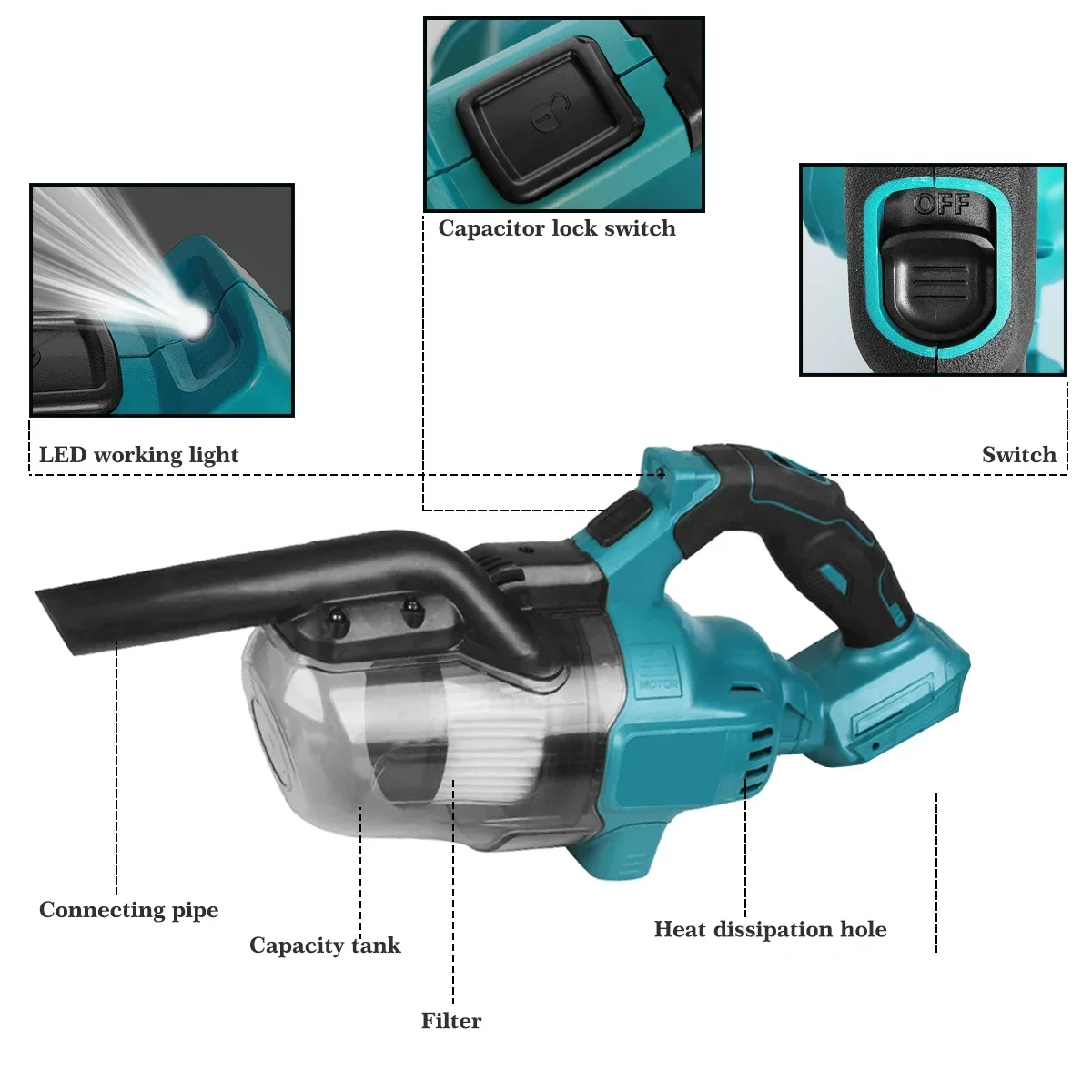 Cordless Portable Electric Vacuum Cleaner Rechargeable For Household Industrial Construction Clean Tools For Makita 18V Battery