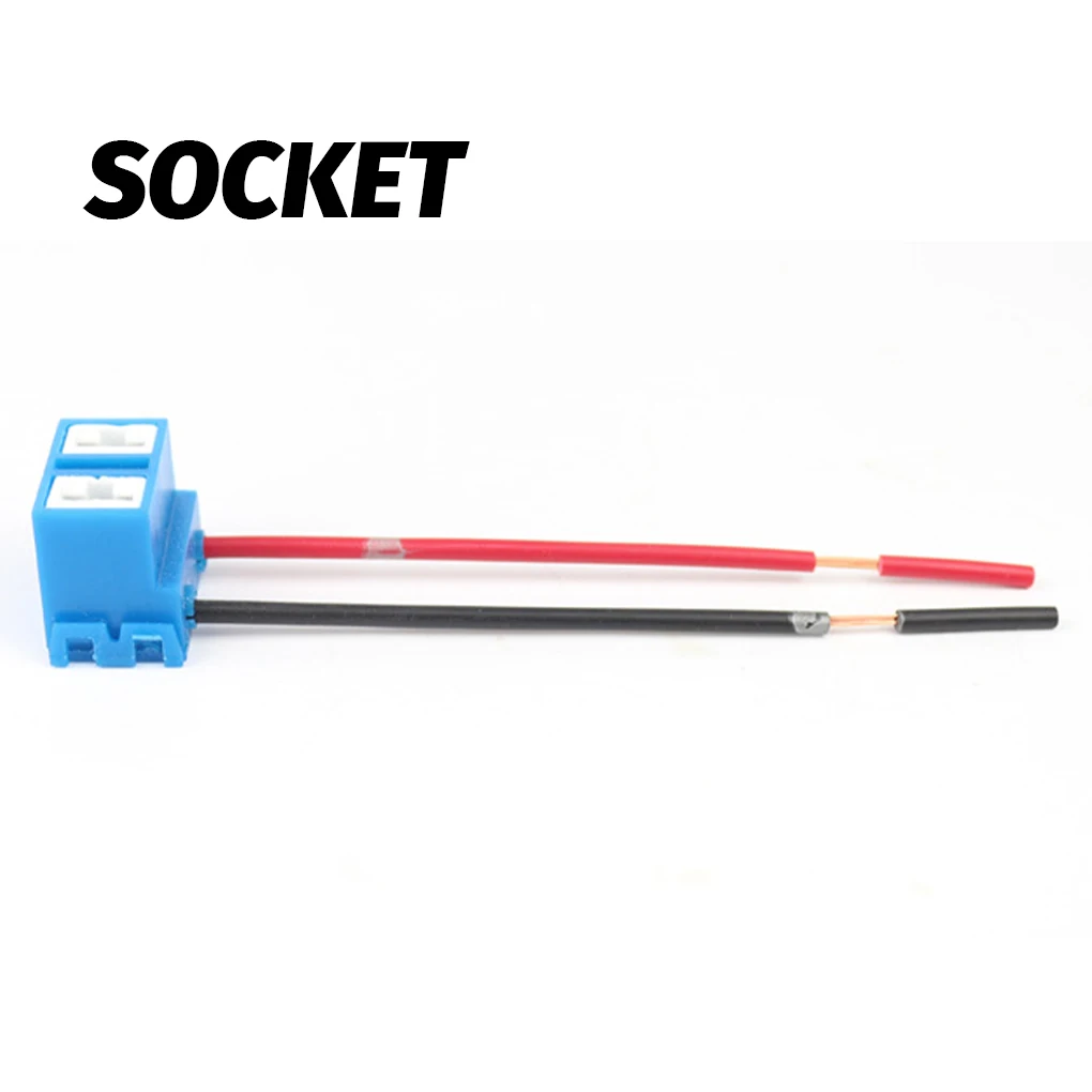 2Pcs H7 Bent-Pin Ceramic Car Bulb Socket Holder with Copper Wire Two-Prong Plug Car Bulb Socket with Slug Shell Replacement Part