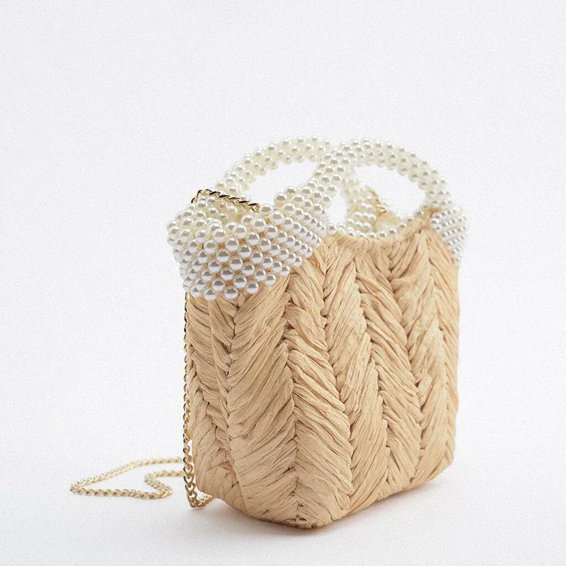 New Z Summer Luxury Branded Designer Bags Ladies Sweet Pearl Straw Bag Women Summer Rattan Bags Large Capacity Ladies Handbags