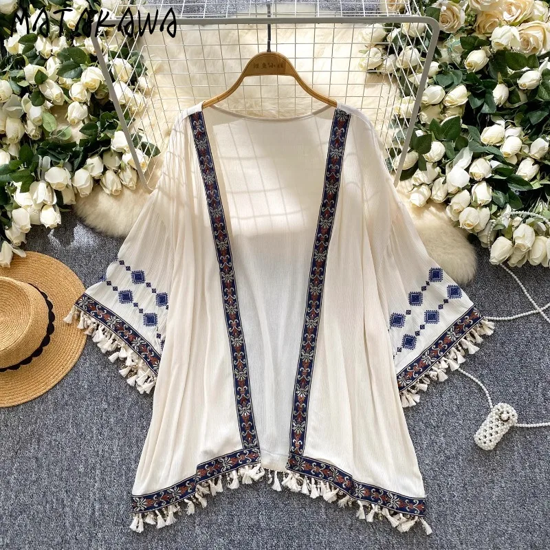 

Matakawa Beach Style Bohemian Blouses Spring Summer Tassels Loose Embroidered Women Shirts Fashion Elegant Blusas Mujer
