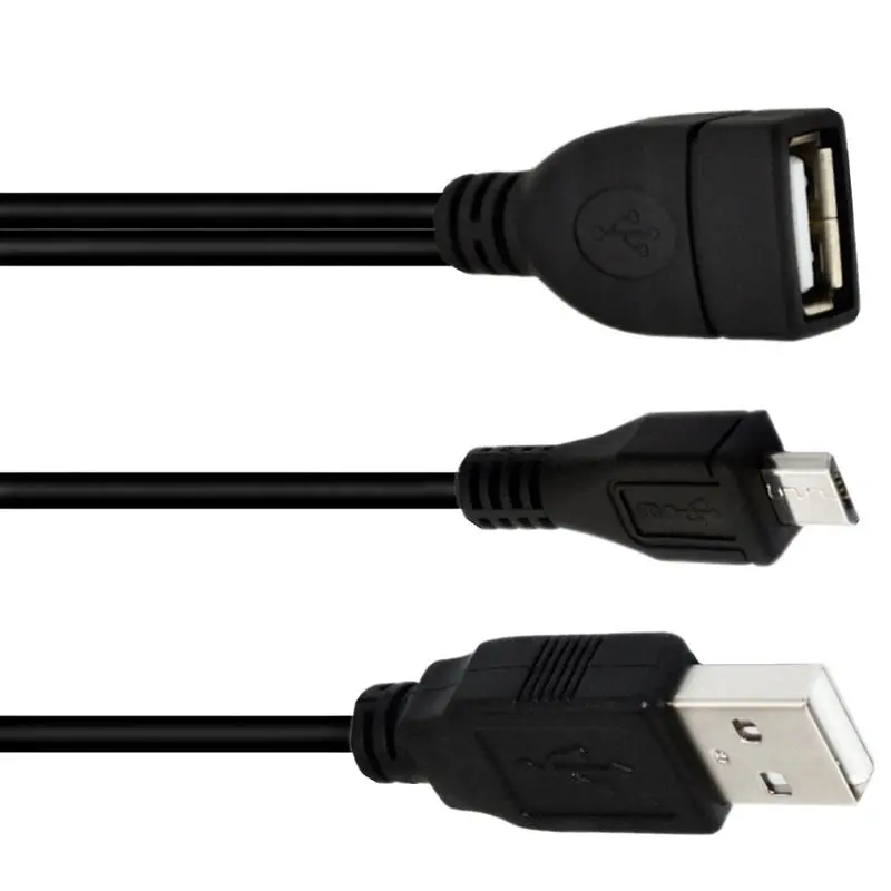 30cm 1/2 USB 2.0 A Female to Micro 5P Male+USB Male Data Cable Micro USB OTG Host Data Cable With External Power Supply