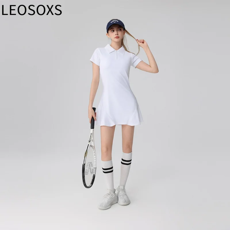 

LEOSOXS Tennis Dress Women Summer Lightweight Quick Dry Sports Dress Back Hollow Out Golf Gym Wear Yoga Clothing Sportswear New