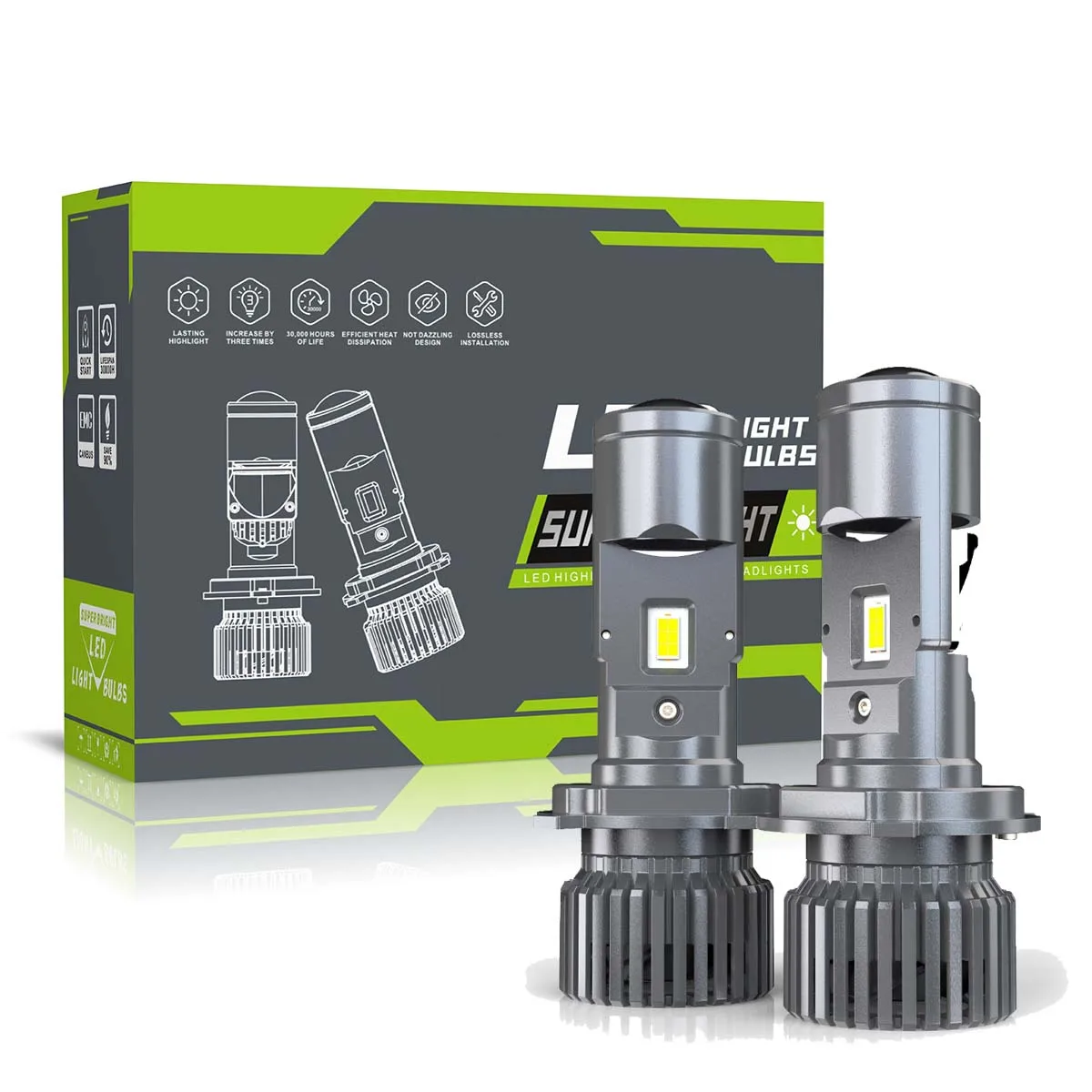 2PCS H4 LED Headlight Bulbs Car Headlight Bulbs 6000K LED Super Bright Projector Lens Hi Lo Beam Integrated Laser LHD 12V 24v