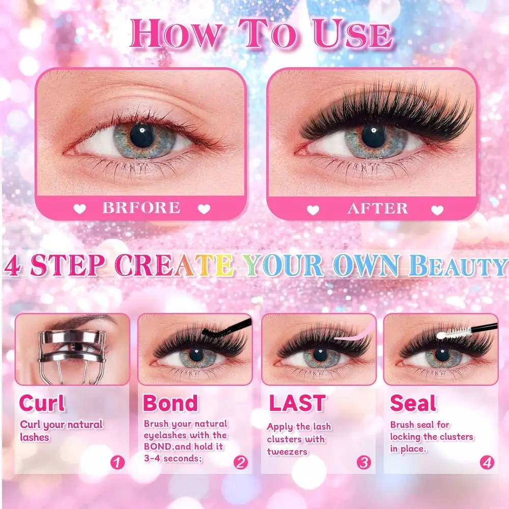 Natural Look False Eyelashes Wispy Style Bond and Seal DIY Lash Extension Kit Cluster Design Fake Eyelash Makeup Enhancement view 2