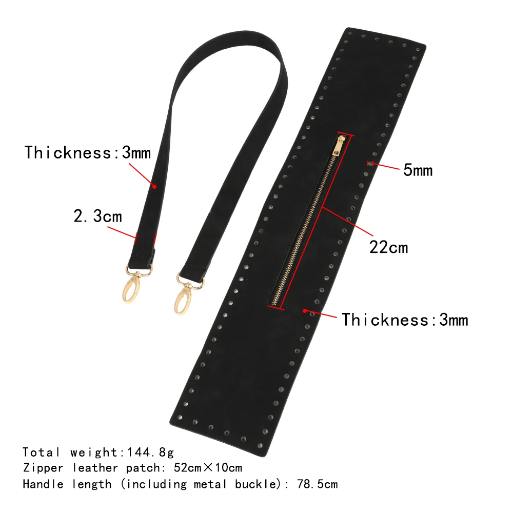 2 قطعة/المجموعة بو الجلود حقيبة صنع عدة حقيبة سوداء حزام الكروشيه سستة مع ثقوب للمحافظ حقائب كتف حقيبة كروسبودي الملحقات