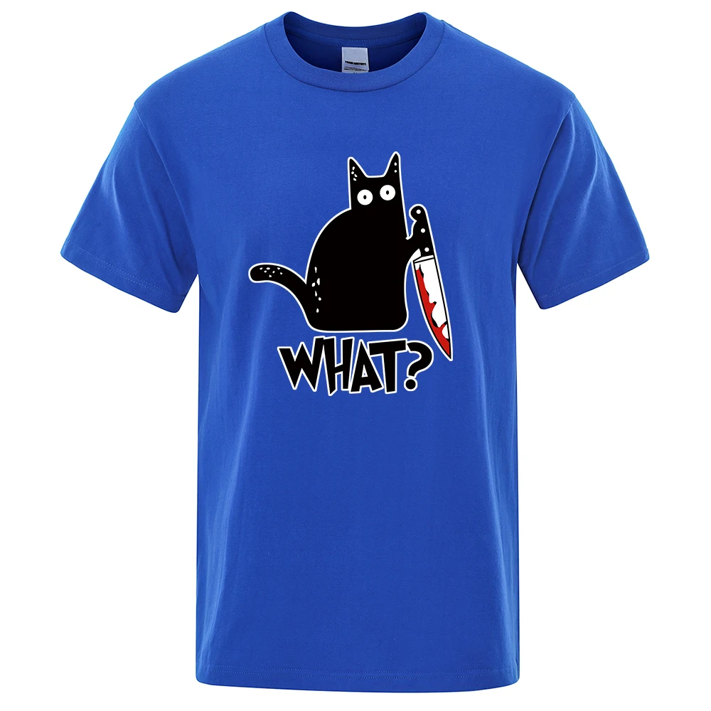 Men's t-Shirt High Quality 100% Cotton Knife Cat Print Oversized t Shirt Casual Loose Casual Shirt o-Neck t-Shirt Male Tees Tops image 2