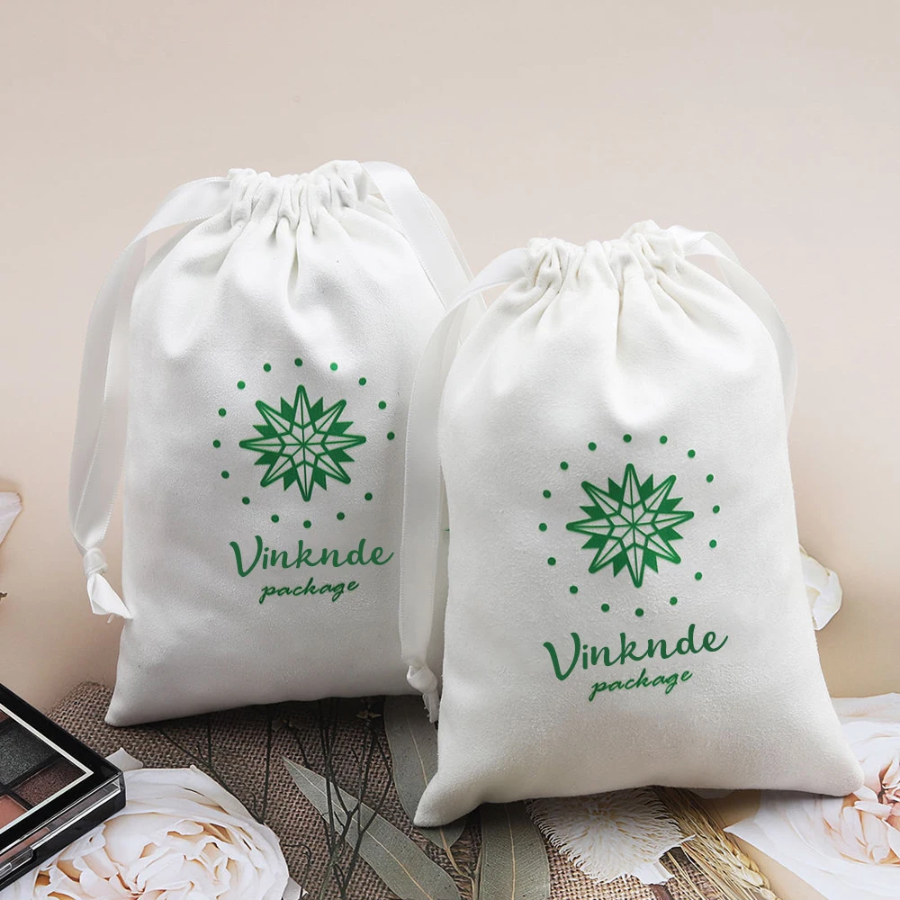 

Сумки на шнурке с индивидуальным логотипом, белая фланелевая бархатная сумка, ювелирные изделия, ожерелья, серьги, парфюмерная косметика, упаковка, подарочный мешок от пыли