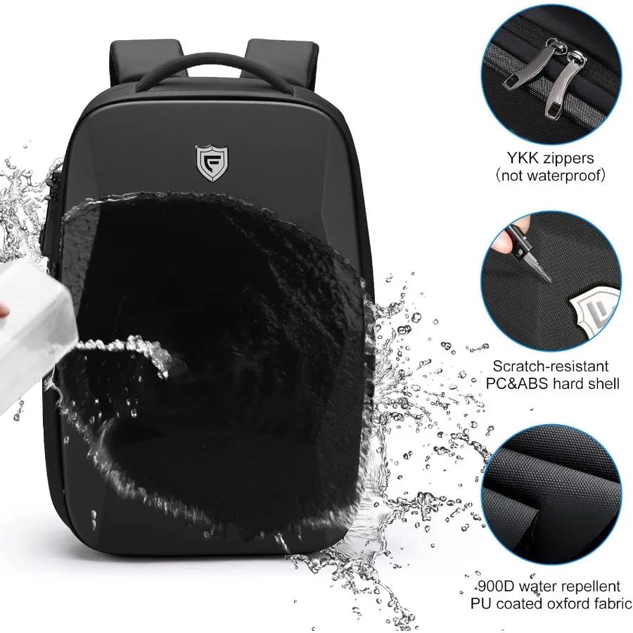 حقيبة ظهر FENRUIEN هارد شل قابلة للتوسيع ومضادة للسرقة للكمبيوتر المحمول للرجال مع منفذ USB حقيبة كمبيوتر مقاومة للماء 17.3 بوصة f #4