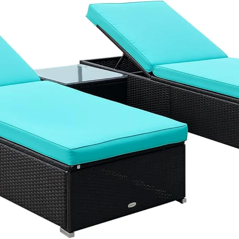 

Chaise Lounge Chair Set of 2 with 5 Angle Backrest, Outdoor Coffee Table, Water Repellent Cushions, PE Rattan Wicker Poolside Ch