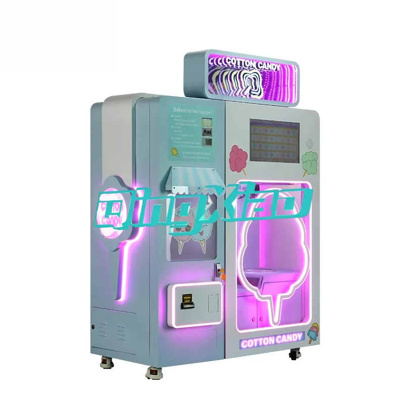 Mini Small Size  Automatic Fun  Robot Making Cotton Candy  Vending Machine High Capacity Easy Clean  Smart Payment For Party Use