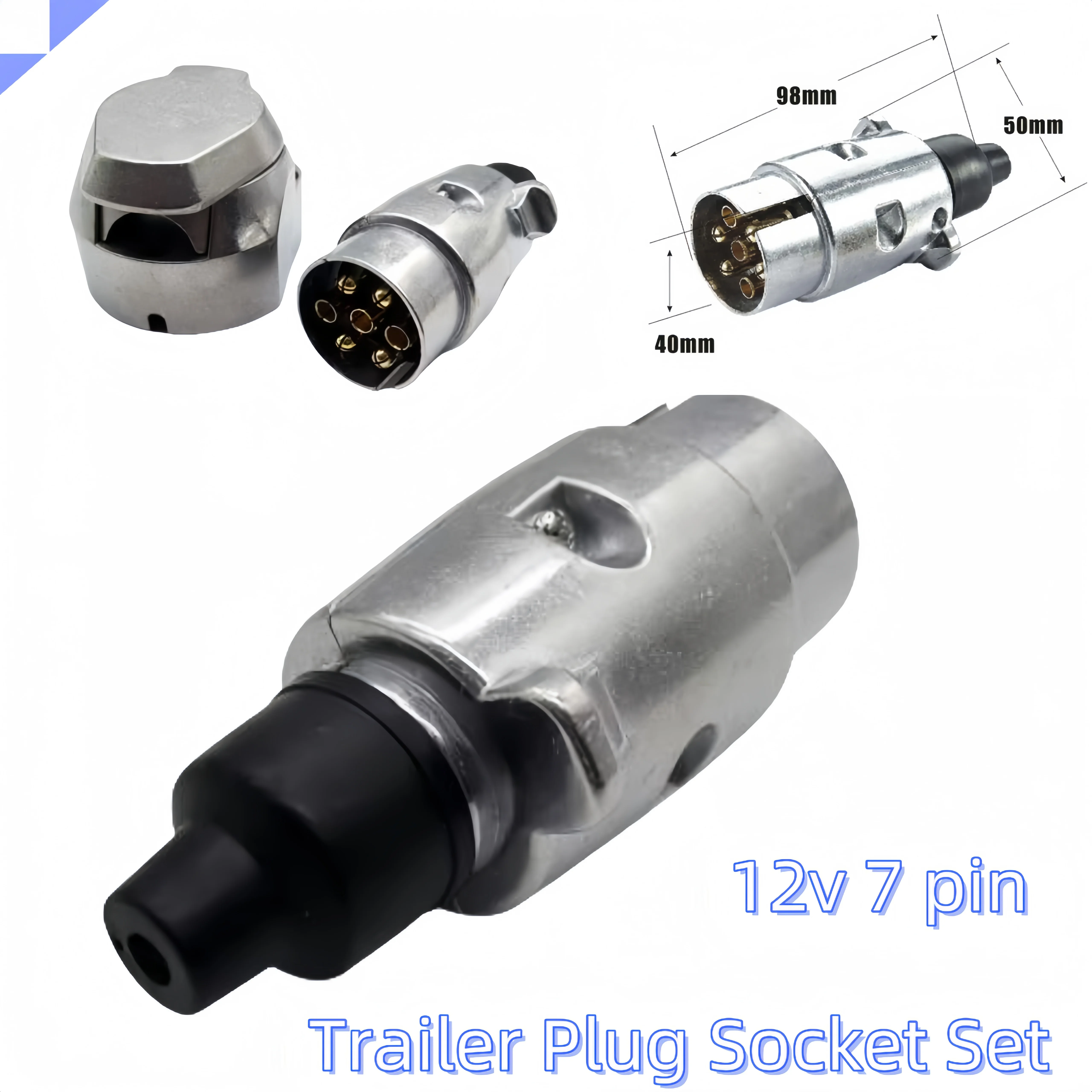 Aluminum Alloy 7 Pin Trailer Plug Socket Set 12V Durable EU Plug Connector For RV Truck Car Towing  Modification Socket