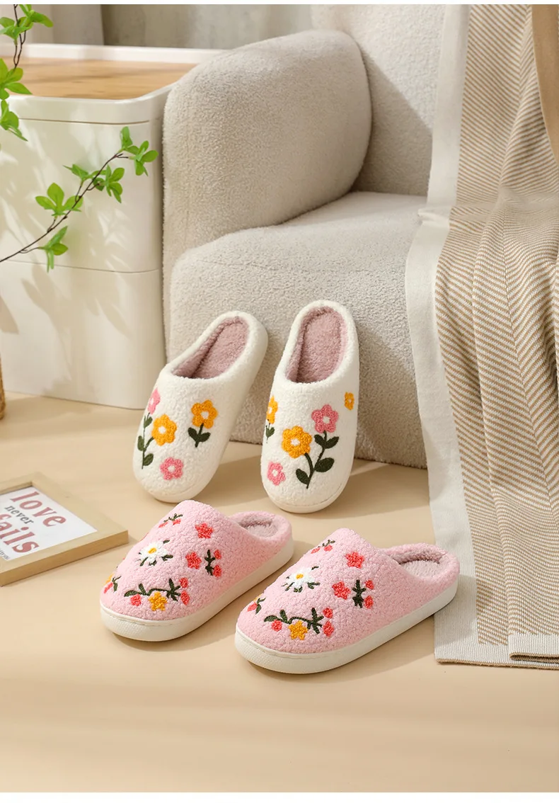 Neue Winter-Hausschuhe für Damen, Mädchen, Modische Blumen-Hausschuhe, Weiche Flache Sandalen für Paare, Herren-Weihnachts-Flip-Flops – Detail 14