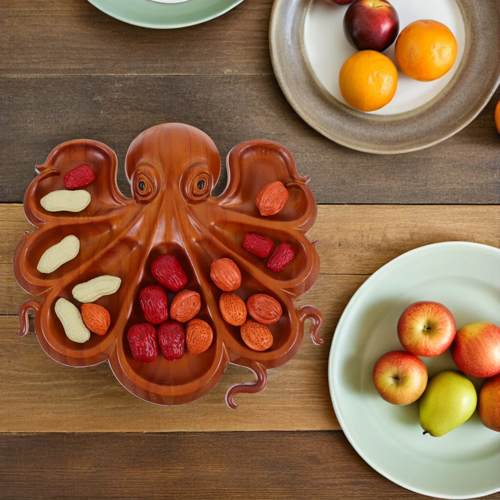 

Wood Octopus Serving Tray Natural Finish Fruit Platter Snack Organizer Party Platters Indoor Outdoor Decorative Plate