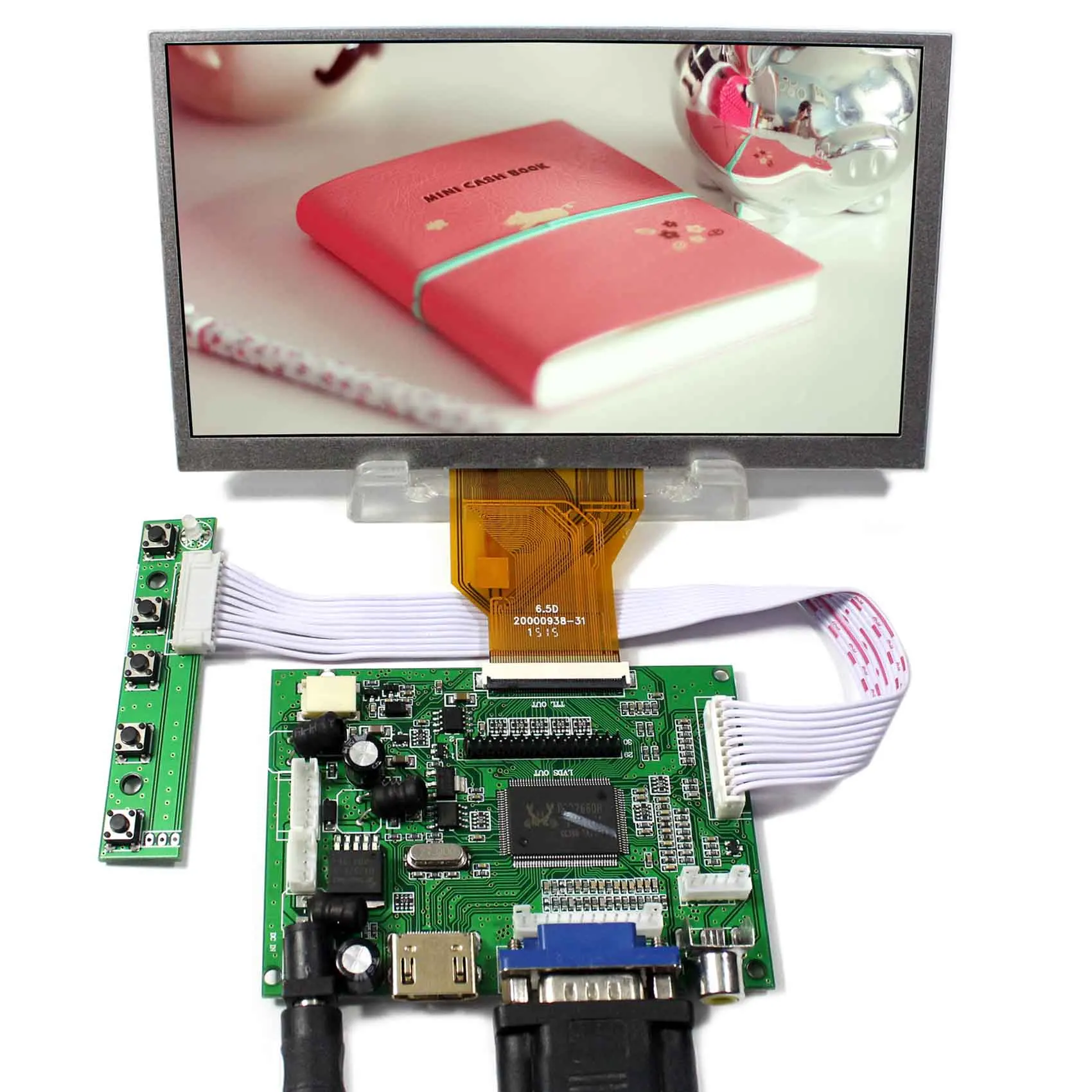 Digital Lcd Display Vga 2Av Reversing Pcb Board 400Nits Lcd Panel Display At065Tn14 800X480 6.5Inch Small Lcd Screen