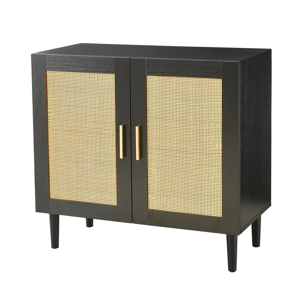 

Side Panel Buffet Cabinet with Natural Rattan Door Rattan Storage Cabinet with Adjustable Shelves Side Panel and Buffet