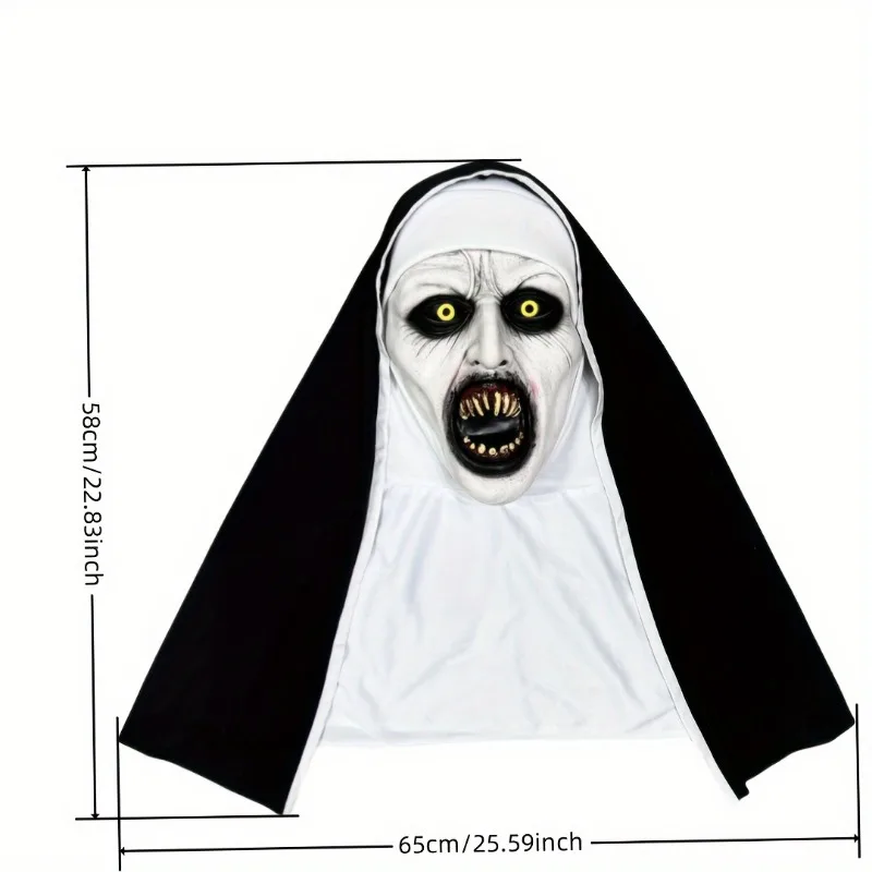 Mask Frightening Nun Costume Synthetic Latex Street Style Horror Accessory Realistic Details Halloween Horror Theme Events