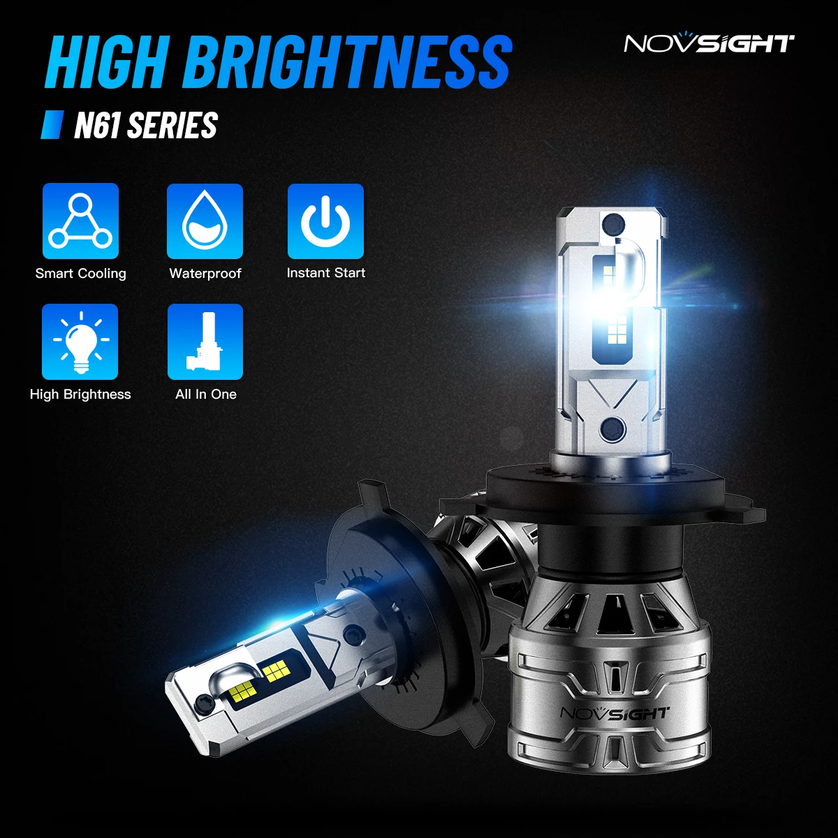 

Беспроводная связь серии NOVSIGHT N61 | H4 H7 H11 H13 9004 9005 9006 9007 9012 Светодиодные лампы для фар 100 Вт 24000LM 6500K Белый | 2 лампочки