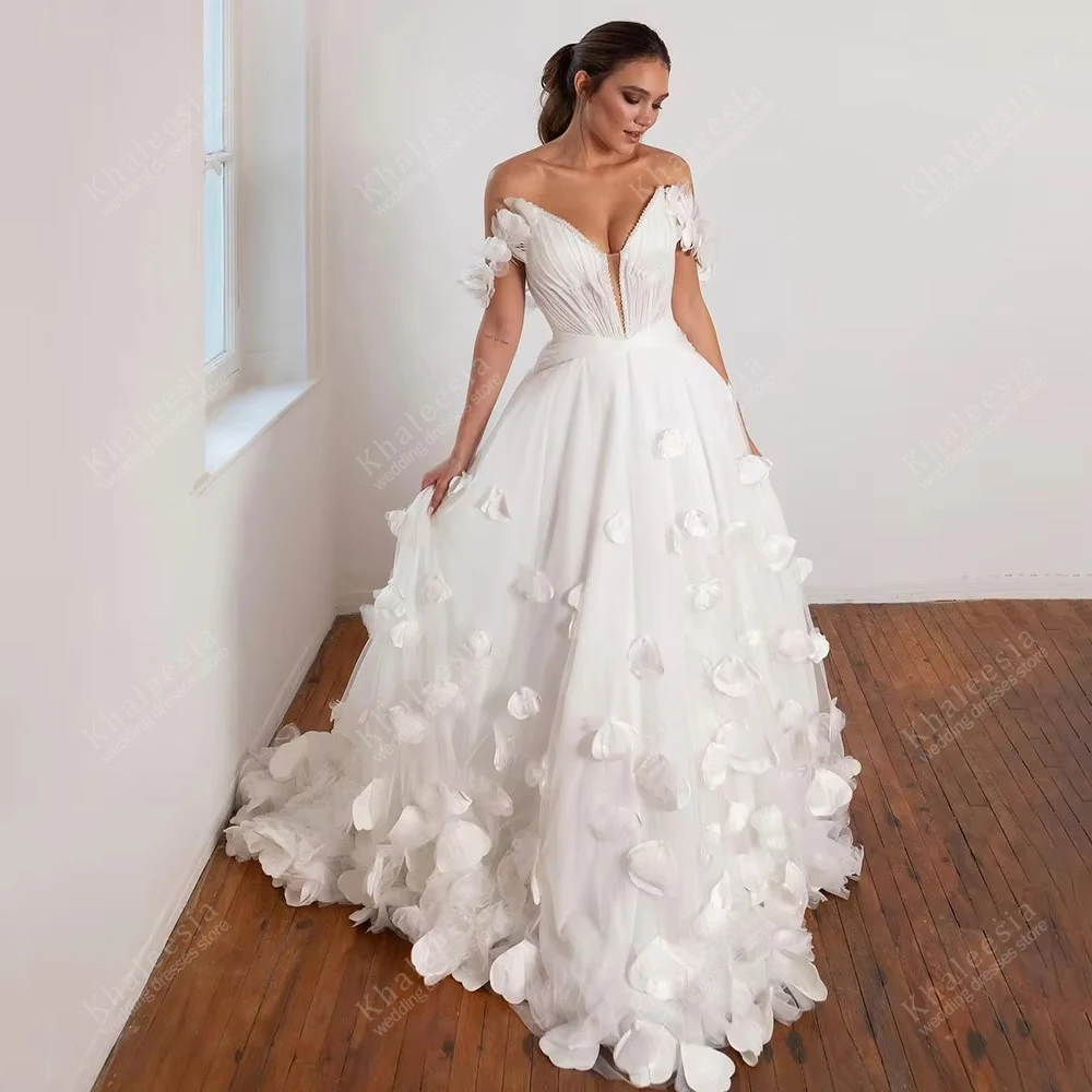 

Charming Wedding Dresses A Line Tulle Tiered Bridal Gowns Lace Appliques Off The Shoulder Robes Vestidos De Novia Customized