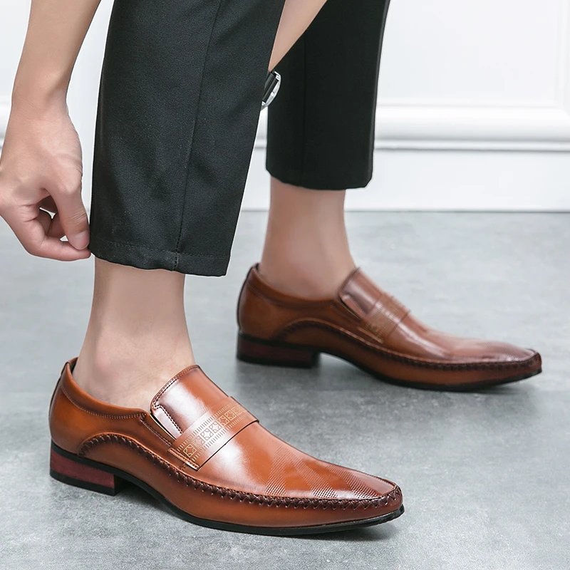 Retro Brown Leather Shoes Men Loafers Comfortable Flat Men's Dress Shoes High Quality Lightweight Business Formal Shoes For Men - Image 2