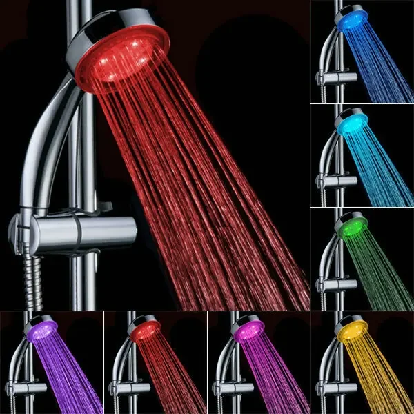 7 Color Changing LED HandHeld Glowing Shower Head Automatic Single Round Rainfall Water Saving Nozzle RC-9816 Bathroom Accessory