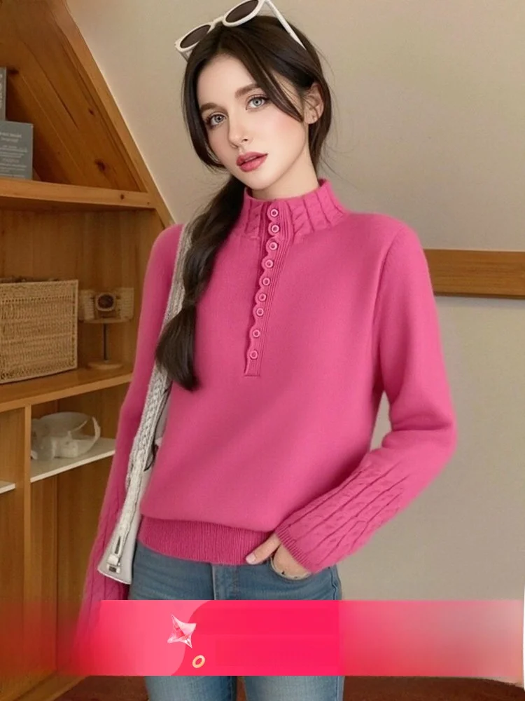 

Philomena Multicolor Thickened Half-High Collar Sweater Women's Winter Warm Basic Casual Versatile Knitted Top