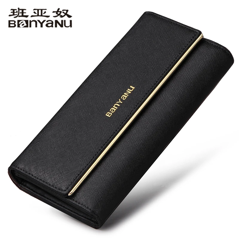 Three Fold Fashion Women's Wallet Genuine Leather Long Luxury Design Wallets RFID Blocking Credit Card Holder Wallet For Women