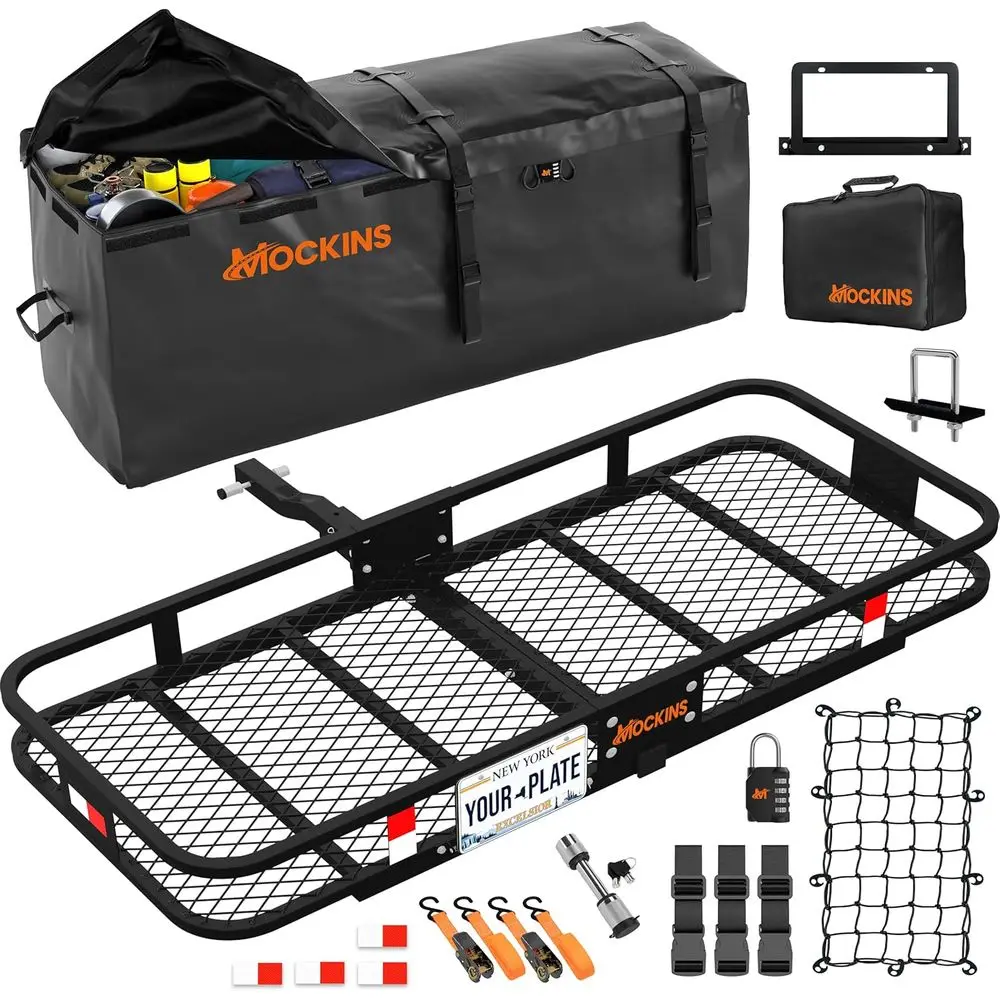 

500 lb. Capacity Steel Trailer Hitch Cargo Carrier, 60x20x6 with Waterproof Cargo Bag or Hitch Accessories