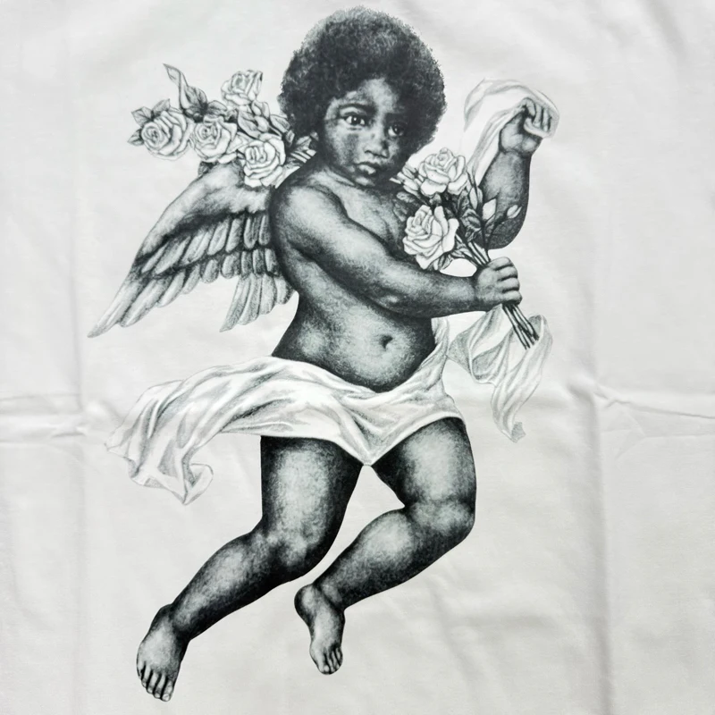 New High Quality Fashion New Round Neck Patta T-shirt Angel Print Top Men Women