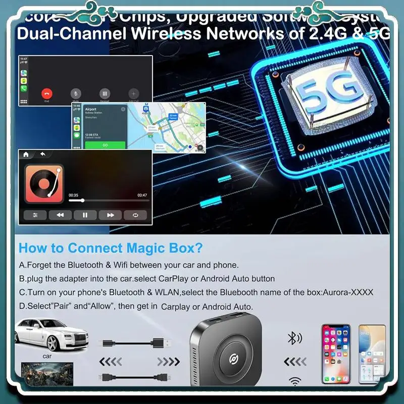 3 In 1 Wireless Carplay Adapter,Wireless For Android Auto With Netflix/Youtube Wireless Car Dongle For Carplay Cars Easy Install