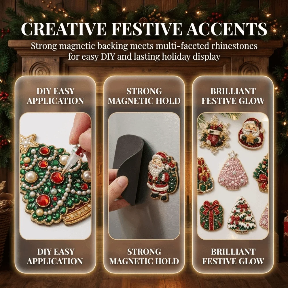 6Pcs Resin DIY Diamond Painting Fridge Magnet Set Leave No Residue Soft Rubber Christmas Diamond Painting Lightweight Non-Slip