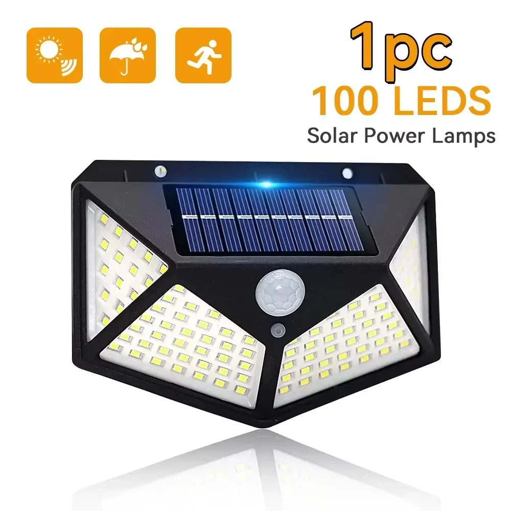 100 LED Solar Wall Lights Outdoor Solar Lamp Waterproof Motion Sensor Powered Sunlight Street Lantern for Garden Decoration