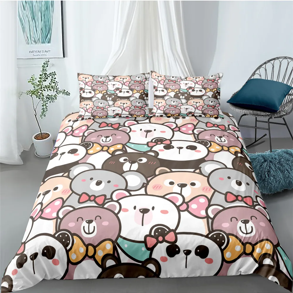 Cute Panda Duvet Cover Set 3D Print Kawaii Wild Black White Animal Comforter Cover for Adult Kid Boy Polyester Bedding Set King