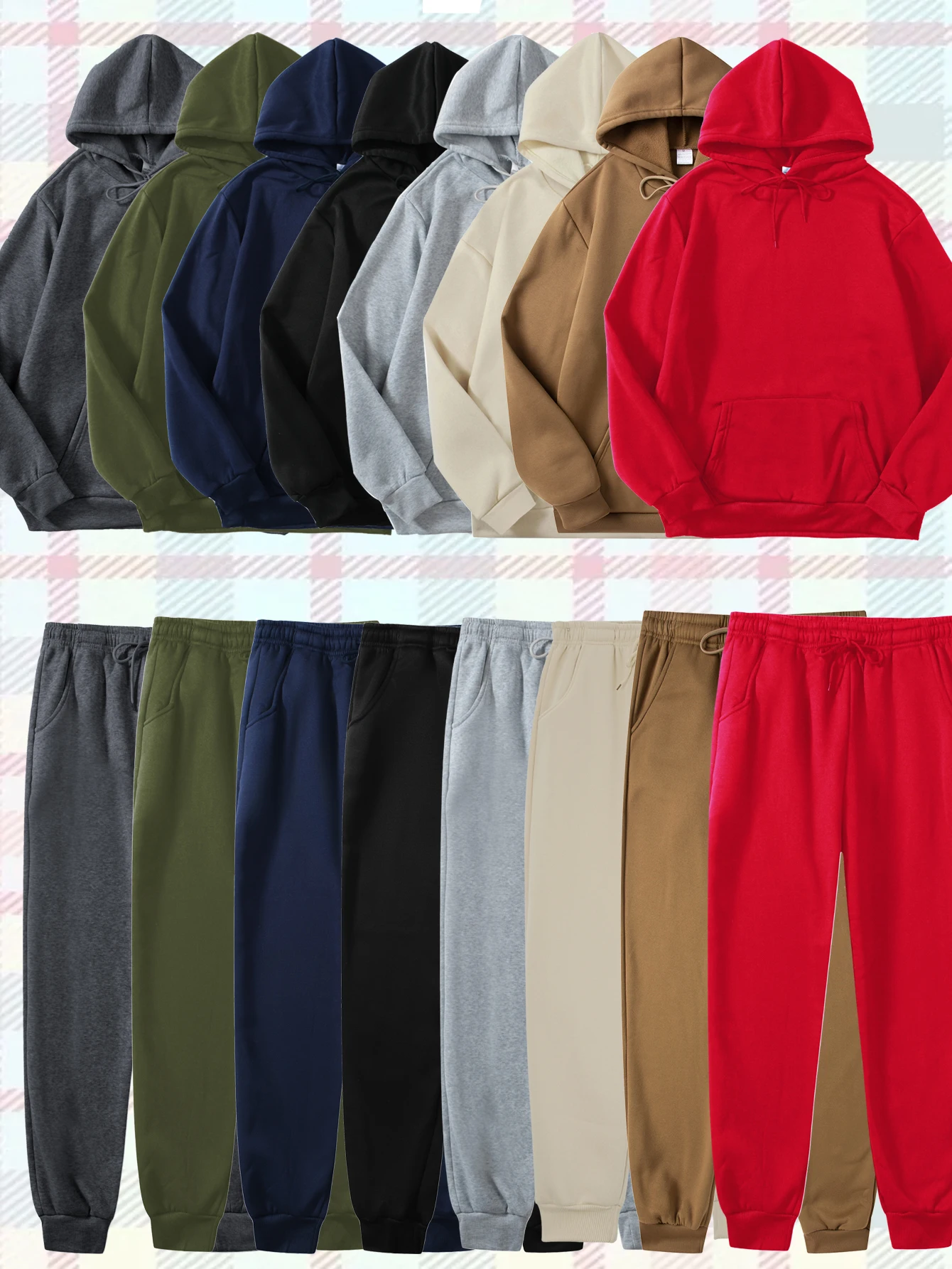 

Весенне-осенний комплект вязаных толстовок — повседневный пуловер с капюшоном и эластичными манжетами, спортивные штаны, спортивная одежда унисекс