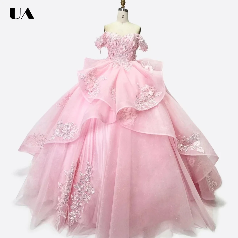 

ULBYANRY High-end Customized Mesh A-line Bow Evening Dress, Sparkly Appliques Party Dress, Exquisite Off-the-shoulder Prom Dress