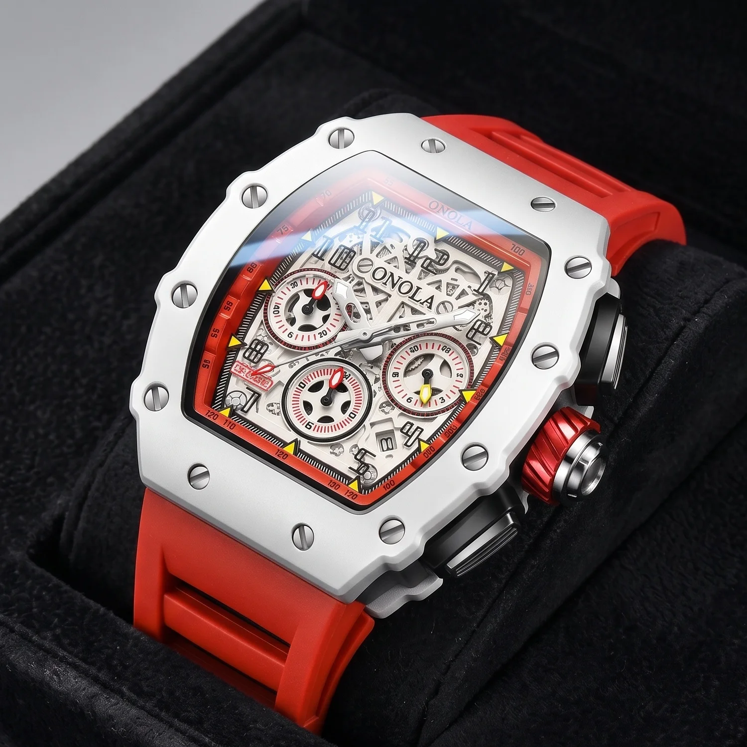 ONOLA Men's Quartz Chronograph Matte Alloy Case Skeleton Dial Sport Fashion Party Business Outing Wear, Ideal Gift For Friends