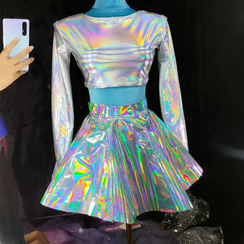 

Colorful Laser Top Skirts Costumes Female Singer Jazz Dance Clothing Nightclub Dj Ds Women Stage Performance Kpop Outfit XS5394