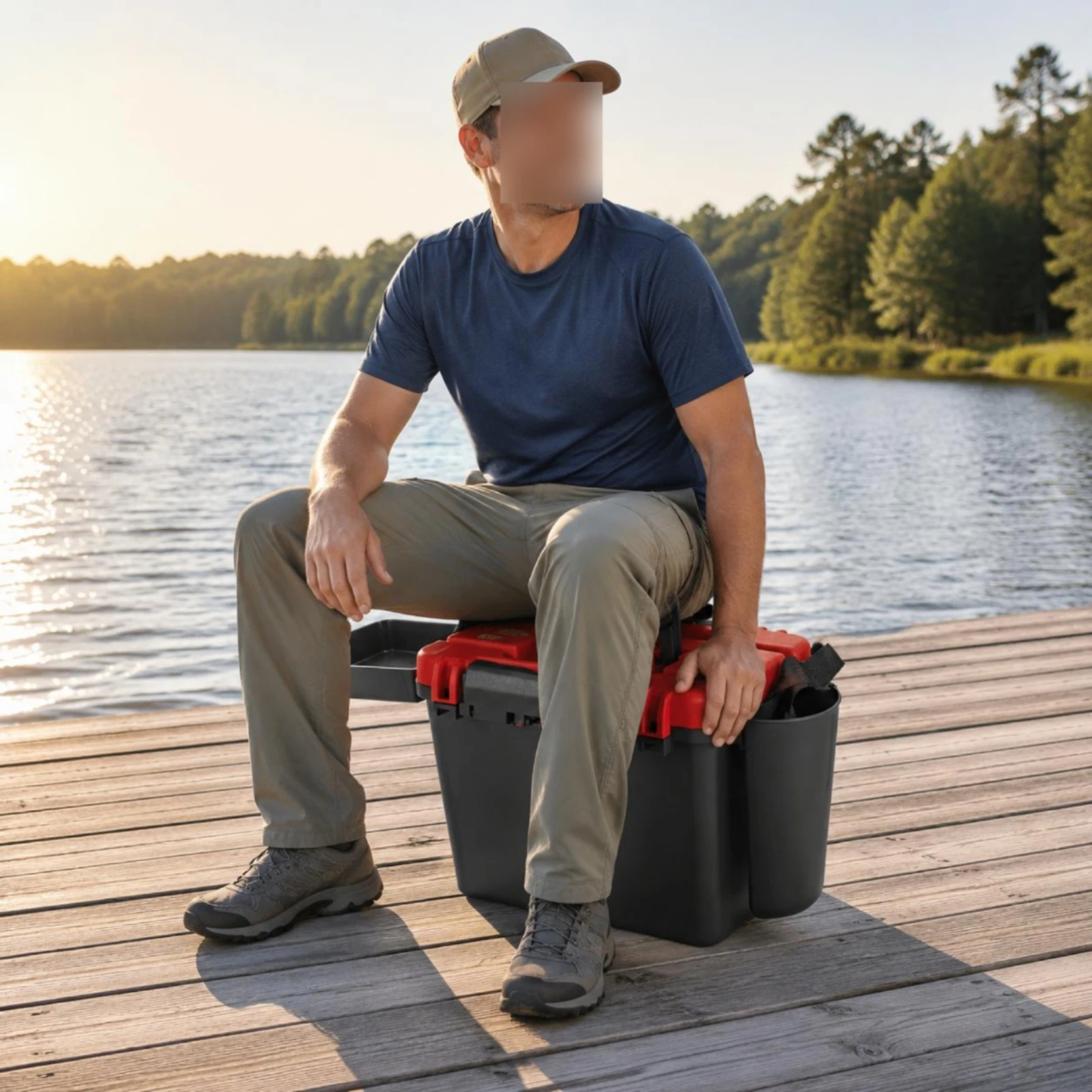 

Seat Box with Lid Thickened Fishing Box with Strap Live Catch Container Portable Fishing Seat Container Rod Holders for River