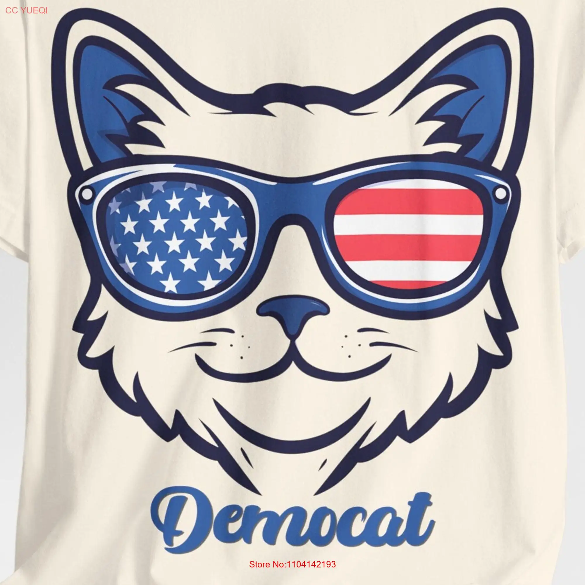 Democat T Shirt Fun Patriotic Cat Line Art Sunglasses with US Flag Support Democratic Candidate Childless Ladies unite