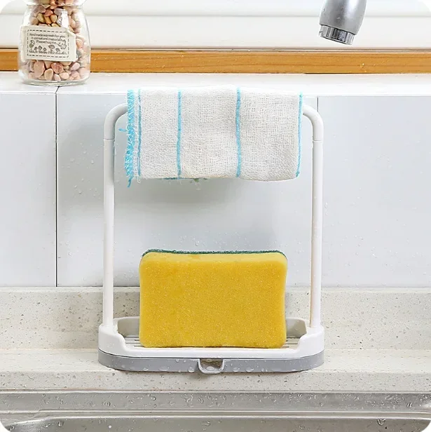 1Pc Kitchen Sink Dishrag Sponge Storage Rack Dish Cloth Drying Rack Sponge Drain Water Hollow Tray Kitchen Accessories Organizer