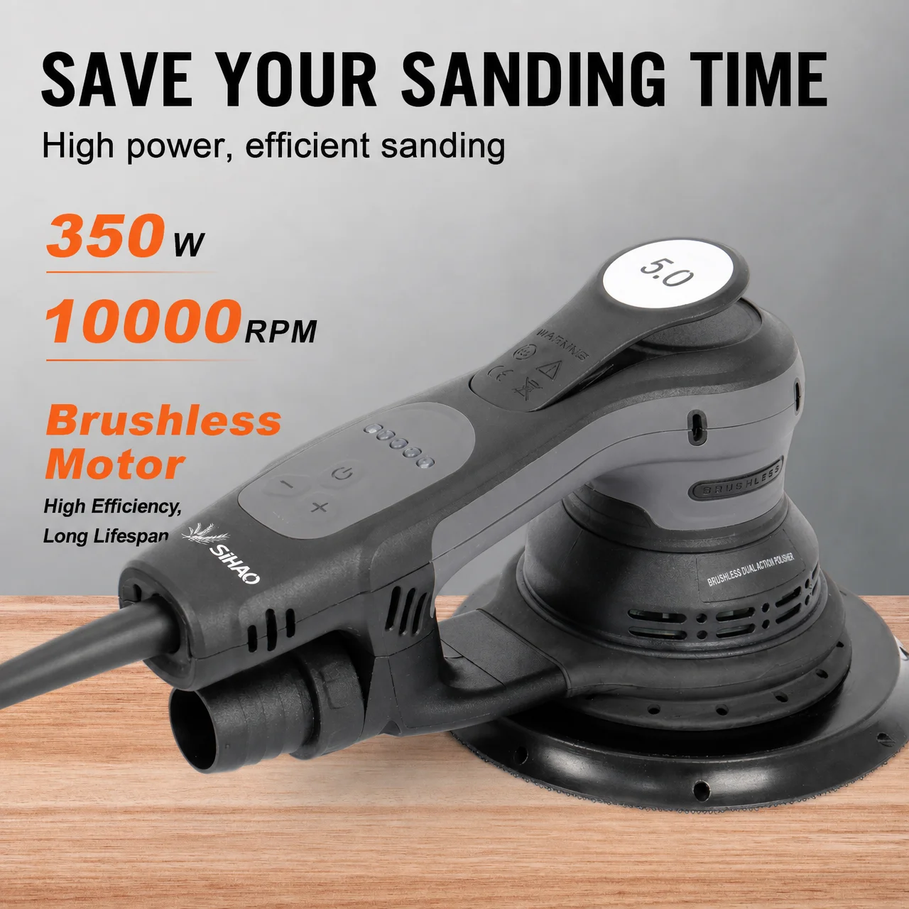 SIHAO 350W Electric Sander Machine Random Suitable for Woodworking and Automotive Polishing 10000 PRM 5 Variable Speed