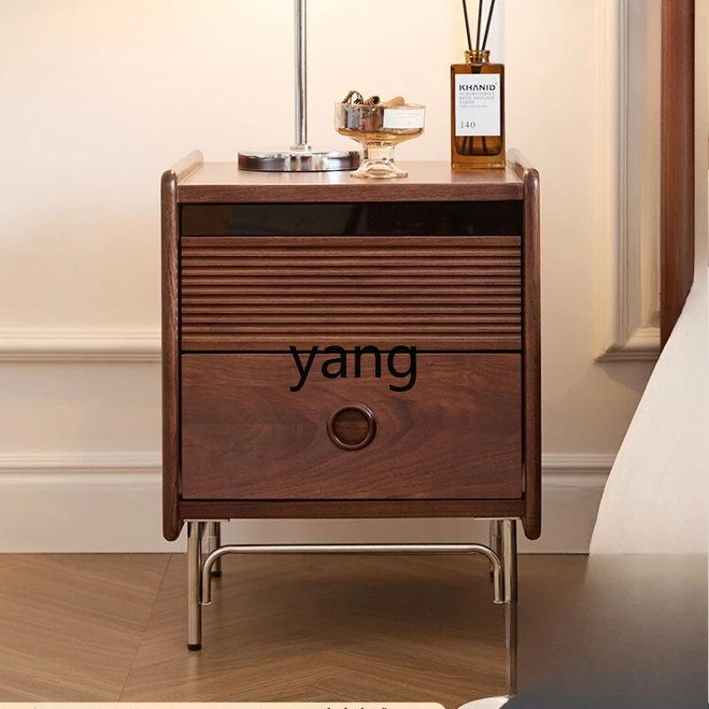 LMMblack walnut bedside table solid wood home bedroom niche antique storage cabinet
