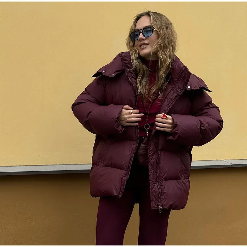 

Chocolate Brown Short Puffer Jacket Women Matte Winter Warm Padded Coat Hooded Bubble Outwear Streetwear Aesthetic 2026 New Top
