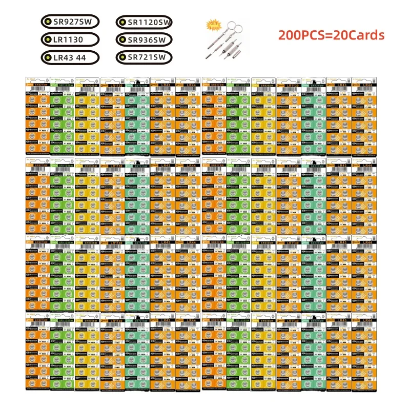 200Pcs Battery AG13 AG12 AG11 AG10 AG9 AG8 AG7 Button Cell LR44 LR43 LR1130 SR936SW Lithium Coin Battery For Clock toys