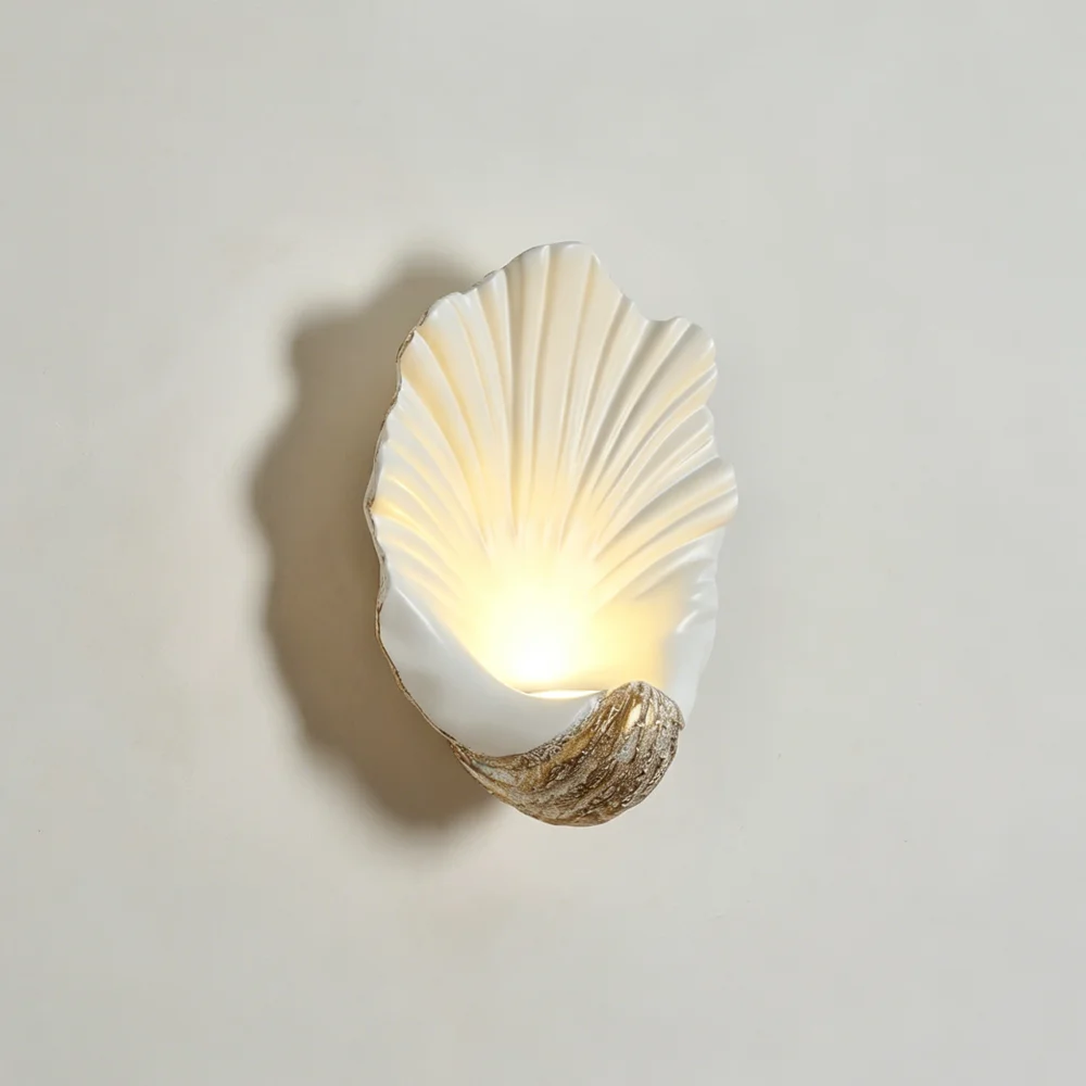 

Simple Shell Wall Lamps resin Retro Gold Grey Bedroom Living Room Corridor LED Wall Lights G4 Bedside Lamp Indoor Decor Fixtures
