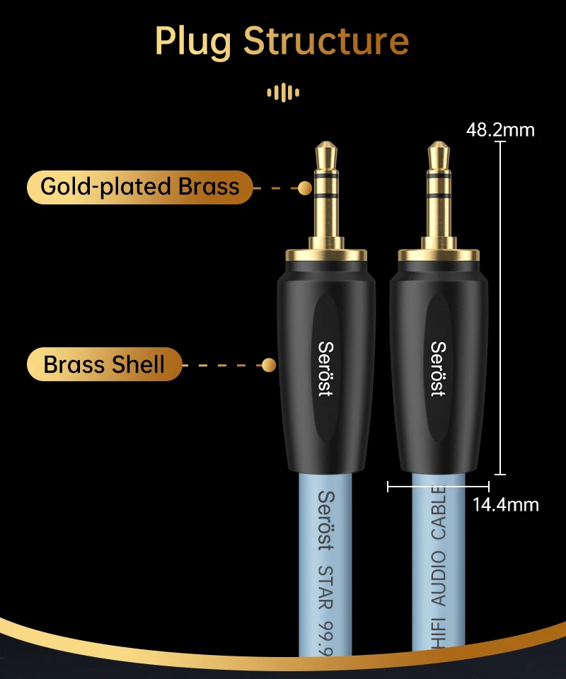 Serost Star HiFi OFC Sauerstofffreies Kupfer-Aux-Audiokabel 3,5mm auf 3,5mm Stecker für Kopfhörer, Verstärker, Lautsprecher, Auto-Audio, DAC, DSP – Detail 5