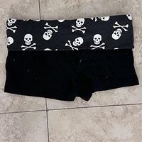 Skull Print Shorts Casual Fashion Color Block Y2K Sexy Slim Versatile Low Waist Solid Color European and American Beauty Short