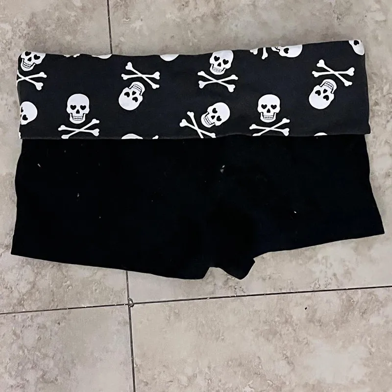 Skull Print Shorts Casual Fashion Color Block Y2K Sexy Slim Versatile Low Waist Solid Color European and American Beauty Short